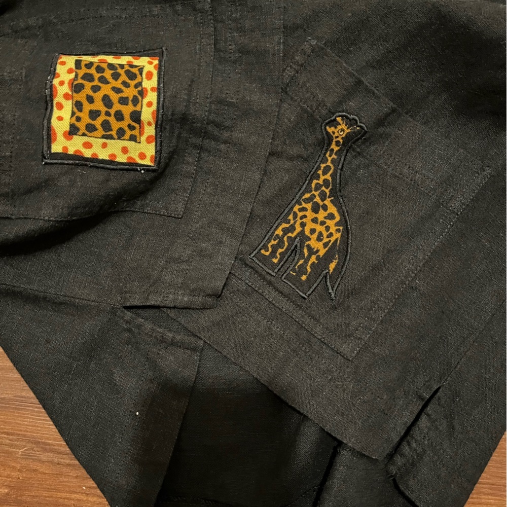 Vintage Stonebridge Linen Blend Black Novelty Artsy Vest Safari Animals Size S/P - Picture 12 of 12